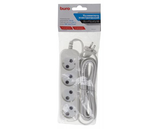  Сетевой удлинитель Buro BU-PSL4.5/W 5м (4 розетки) белый 