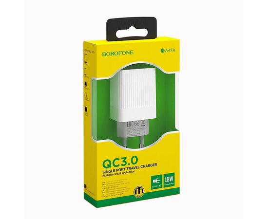  Адаптер Сетевой Borofone BA47A Mighty QC3.0 1USB/5V/3A 
