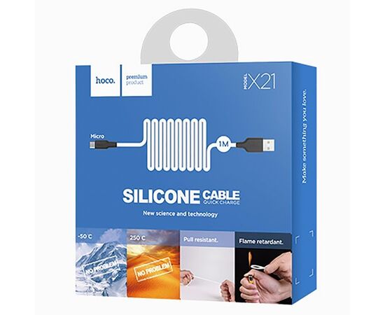  Кабель USB - micro USB Hoco X21 Silicone для HTC/Samsung (100 см) (black/white) 