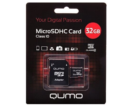  Карта флэш-памяти MicroSD 32 Гб Qumo +SD адаптер (class 10) 