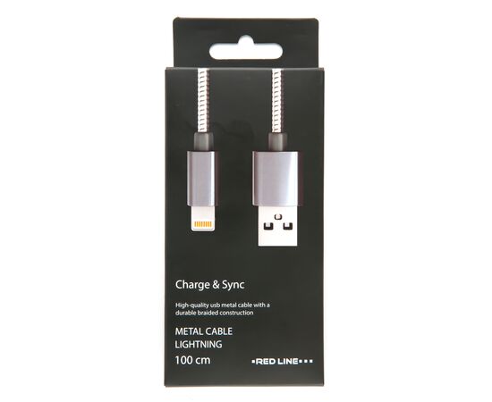  Дата-кабель Red Line S7 USB - 8 - pin для Apple, металлическая обмотка, серебристый 