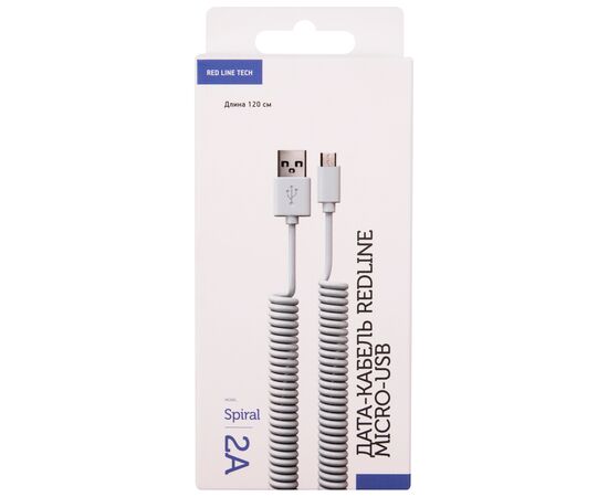  Дата-Кабель Red Line Spiral USB - Micro USB, белый 