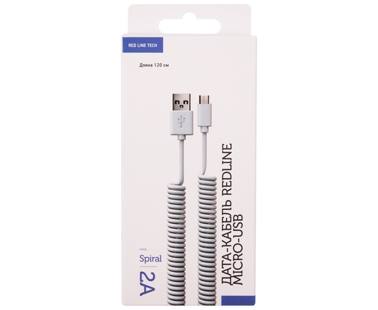  Дата-Кабель Red Line Spiral USB - Micro USB, белый 