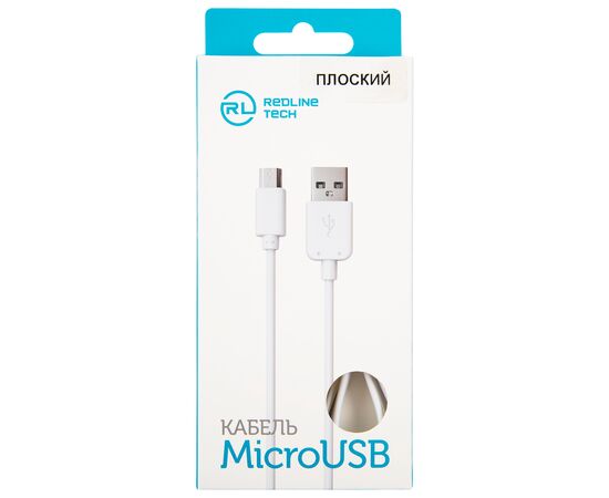  Дата-кабель Плоский Red Line USB - micro USB (2A), белый 