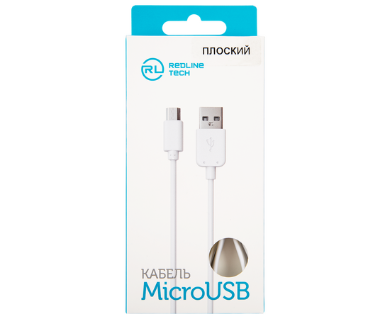  Дата-кабель Плоский Red Line USB - micro USB (2A), белый 