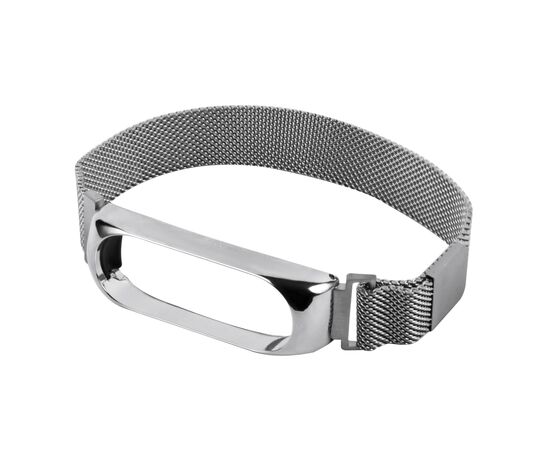  Ремешок металлический с магнитом для фитнес-браслета Xiaomi Mi Band 4/ Mi Band 3, серебристый 