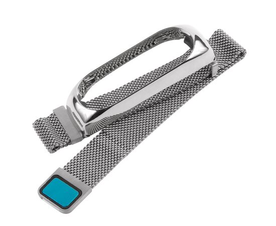  Ремешок металлический с магнитом для фитнес-браслета Xiaomi Mi Band 4/ Mi Band 3, серебристый 