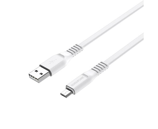  Кабель USB - микро USB Borofone BX22 Bloom, 1.0м, круглый, 2.1A, силикон, цвет: белый (1/648) 