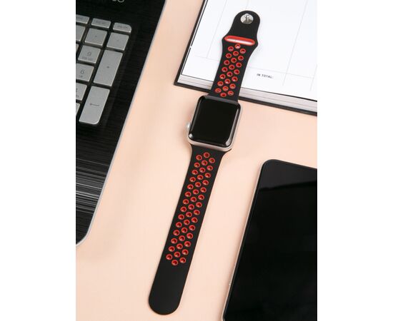  Ремешок силиконовый двухцветный для Apple watch - 42-44 mm (S3/S4/S5 SE/S6), черно-красный 