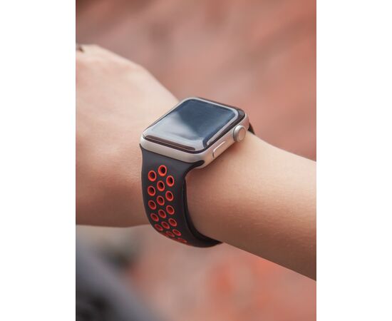  Ремешок силиконовый двухцветный для Apple watch - 42-44 mm (S3/S4/S5 SE/S6), черно-красный 