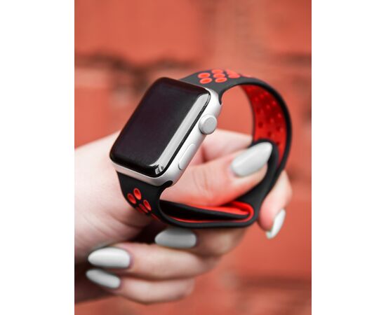  Ремешок силиконовый двухцветный для Apple watch - 42-44 mm (S3/S4/S5 SE/S6), черно-красный 