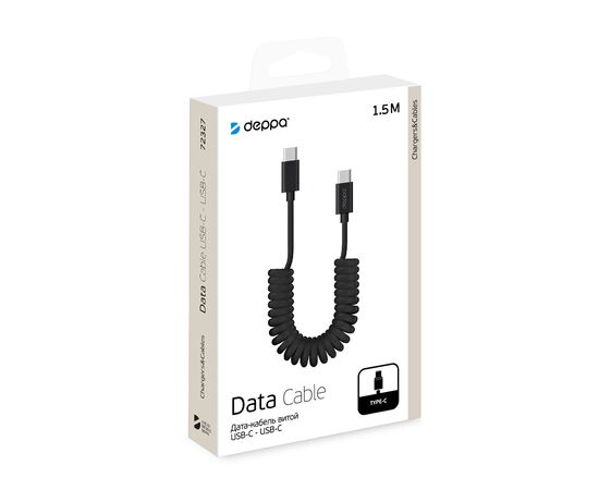  Дата-кабель USB-C - USB-C, 3A, витой, 1.5м, черный, Deppa, 72327 