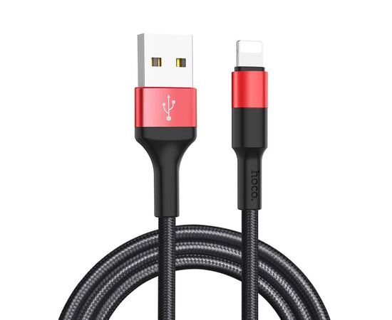  Кабель USB - 8 pin HOCO X26 Xpress, 1.0м, круглый, 2.0A, ткань, цвет: чёрный, красная вставка (1/30/300) 