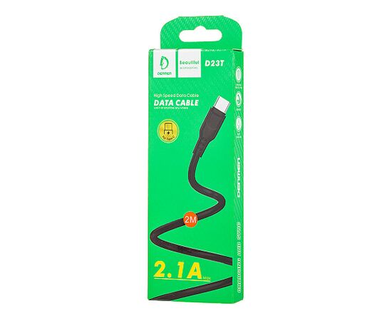  USB-кабель Denmen D23T, Type-C, силикон, 2.0 м, круглый, черный, фирменная упаковка 