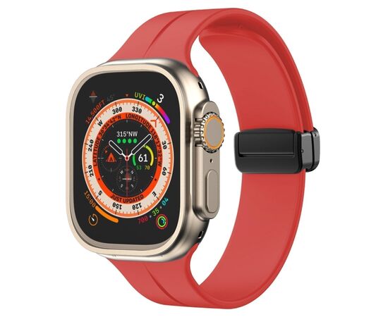  Ремешок на магнитной застёжки-бабочки APW29  для Apple Watch 38/40/41мм  / Браслет силиконовый с soft touch (соф тач) покрытием для Smart X7 mini/Smart GS8 mini/ красный 