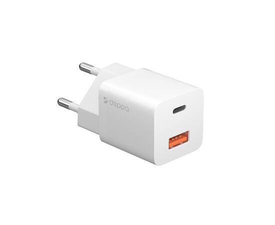 СЗУ USB-C + USB-A, PD 3.0, QC 3.0, GaN, 20Вт, белый, Deppa, 11410 