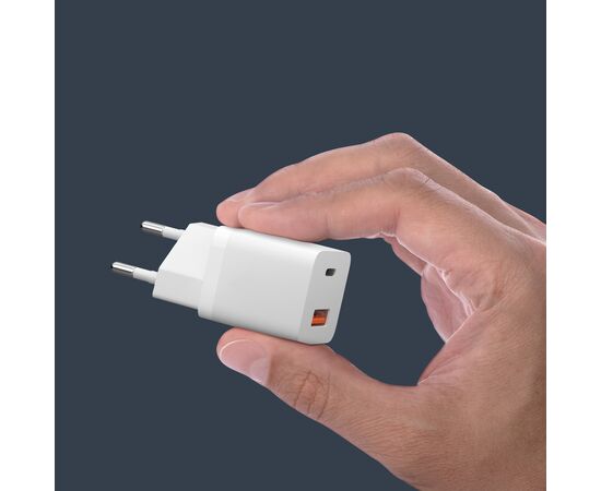  СЗУ USB-C + USB-A, PD 3.0, QC 3.0, GaN, 20Вт, белый, Deppa, 11410 