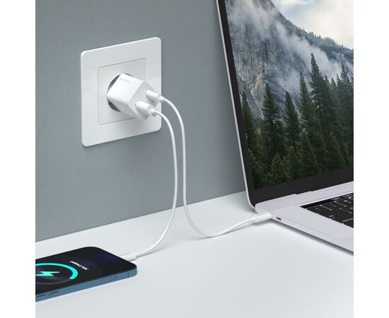  СЗУ USB-C + USB-A, PD 3.0, QC 3.0, GaN, 20Вт, белый, Deppa, 11410 