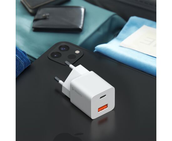  СЗУ USB-C + USB-A, PD 3.0, QC 3.0, GaN, 20Вт, белый, Deppa, 11410 