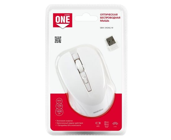  Мышь оптическая беспроводная Smart Buy SBM-340AG-W ONE (white) (219716) 