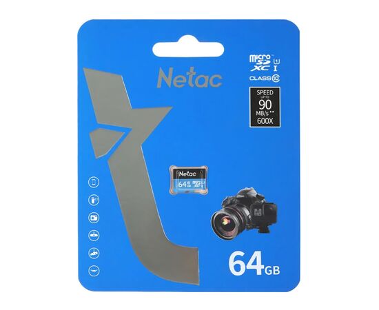  Карта флэш-памяти MicroSD 64 Гб Netac P500  Standard  UHS-I (90 Mb/s) без адаптера (Class 10)4(222573) 