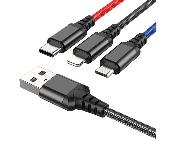  Кабель USB - Multi connector Hoco X76 3in1 100см 2A (multicolor) (215921) 