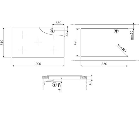 Варочная панель SMEG SE495ETD 90см, ультранизкий профиль, Compact Slider, 5 зон, черный 