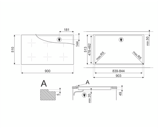  Варочная панель SMEG SI1M4954D индукционная 90см, Multizone, Ультранизкий профиль или вровень со столешницей, черный 