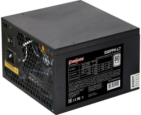  Блок питания ExeGate 550PPH-LT EX282042RUS 550W, RTL, 80+, ATX, black, APFC, 12cm, 24p, (4+4)p, 5*SATA, 3*IDE 