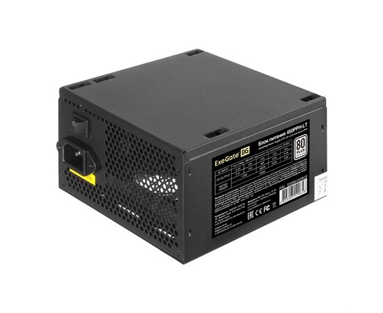  Блок питания ExeGate 450PPH-LT EX292150RUS 450W ATX, APFC, КПД 82% (80 PLUS), 12cm fan, 24pin, (4+4)pin, PCIe, 5xSATA, 3xIDE, RTL, black 