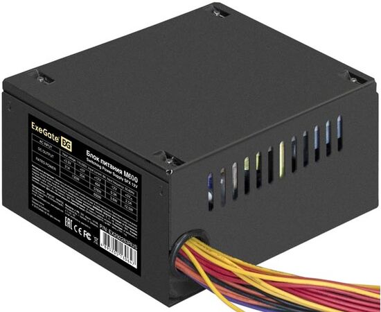  Блок питания ExeGate M600 EX292237RUS 600W (SFX, APFC, КПД 87% (80 PLUS Silver), 8cm fan, 24pin, 4+4pin, 3xSATA 
