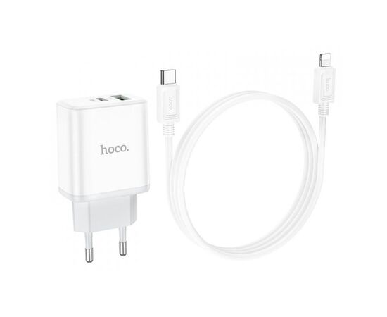  Адаптер Сетевой с кабелем Hoco C105A Stage dual port PD20W+QC3.0 Type-C - iP (white) (214015) 