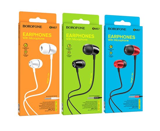  Наушники внутриканальные Borofone BM57, Collar, микрофон, кнопка ответа, кабель 1.2м, цвет: серебряный (1/76/304) 