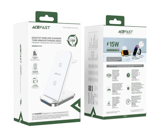  Настольная подставка с беспроводной зарядкой Acefast E15 desktop 3-in-1 (белый) 