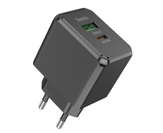  Блок питания сетевой 1 USB, Type-C HOCO CS14A Ocean, PD20Вт, QC3.0, цвет: чёрный (1/30/180) 