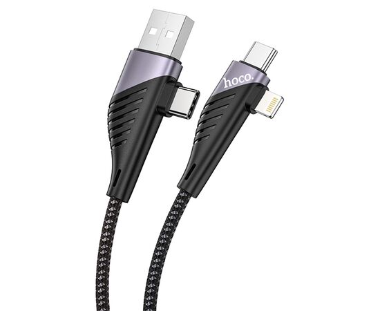  Кабель USB HOCO U95 Freeway 4 в 1 USB/Type-C - Type-C + Lightning, 5A, 60W, 1.2 м, черный 