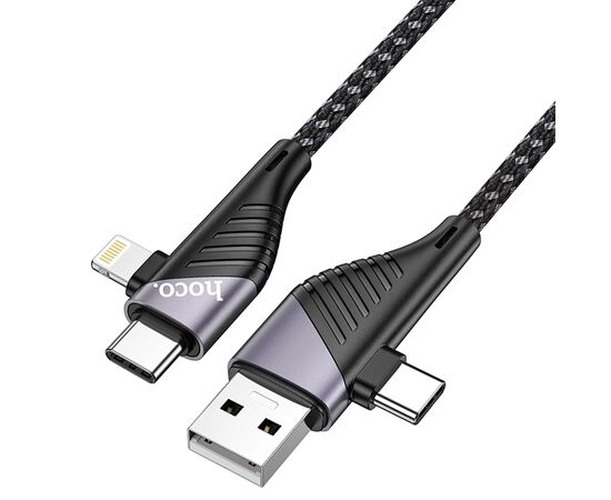  Кабель USB HOCO U95 Freeway 4 в 1 USB/Type-C - Type-C + Lightning, 5A, 60W, 1.2 м, черный 
