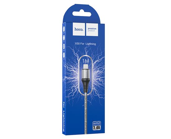  Кабель USB HOCO X50 Excellent USB - Lightning, 2.4А, 1 м, серый 