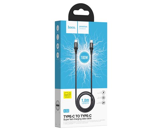  Кабель USB-C HOCO X50 Exquisito Type-C - Type-C, 5A, 1 м, черный 
