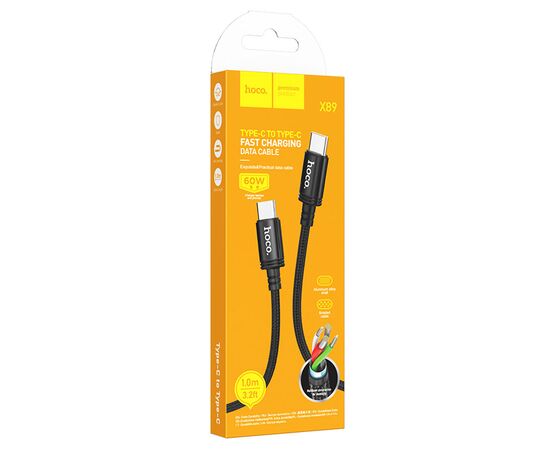  Кабель USB-C HOCO X89 Wind Type-C - Type-C, 60W, 1 м, черный 