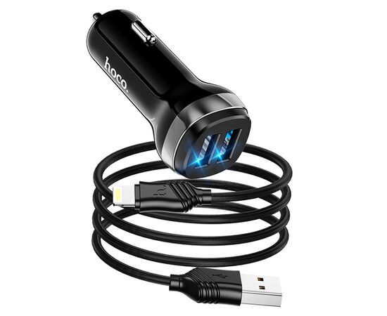  Автомобильное зарядное устройство HOCO Z40 Superior, 2xUSB с Кабелем USB - Lightning, 2.4A, черный 