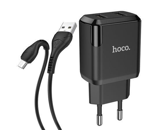  Сетевое зарядное устройство HOCO N7 Speedy 2xUSB с Кабелем USB - Micro, 2.1A, 10W, черный 