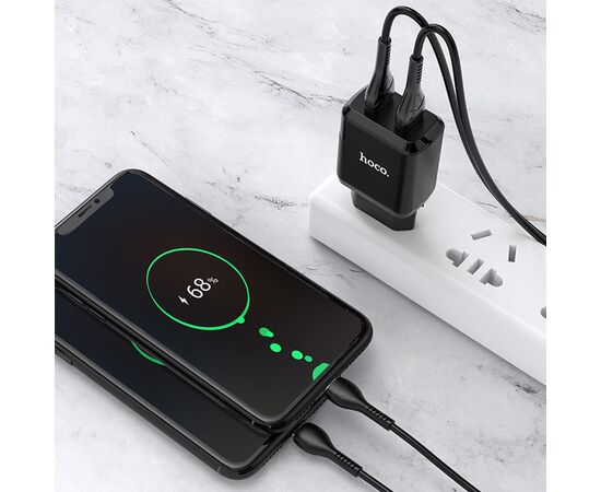  Сетевое зарядное устройство HOCO N7 Speedy 2xUSB с Кабелем USB - Micro, 2.1A, 10W, черный 