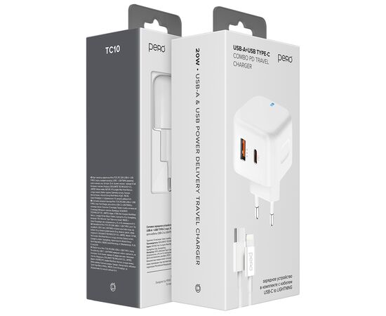  СЗУ PERO TC11 USB-A QC3.0 + USB-C PD, 45W черный 