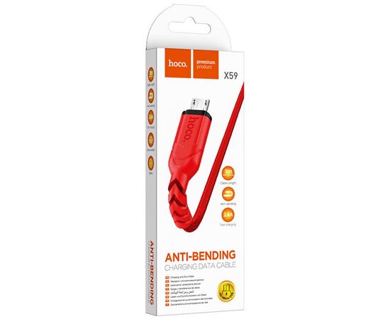  HOCO X59/ USB кабель Micro/ 1m/ 2.4A/ Нейлон/ Red 