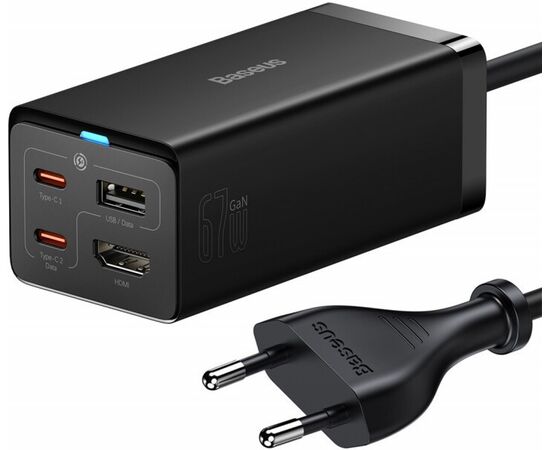  СЗУ Baseus GaN5 Pro CCGP110201 Desktop Fast Charger 1U+2C+HDMI 67W with 1.5m power cord EU Black 