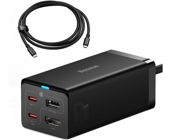  СЗУ Baseus GaN5 Pro CCGP110201 Desktop Fast Charger 1U+2C+HDMI 67W with 1.5m power cord EU Black 