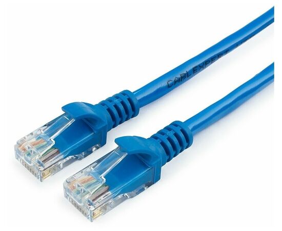  Патч-корд UTP5e, 1 м, литой, многожильный, биметалл CCA, 26AWG, PVC, синий, CABLEXPERT PP12-1M/B 