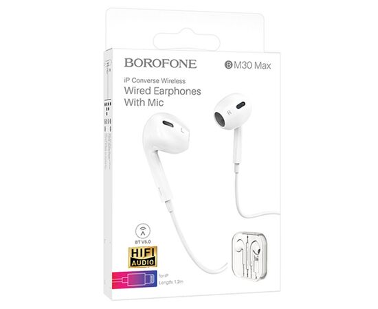  Проводные наушники BOROFONE BM30 Max Acoustic, Lightning, 1.2 м, белый 