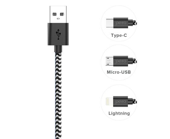  Дата-кабель PERO DC-04 micro-USB, 2А, 2м, Silver-black 